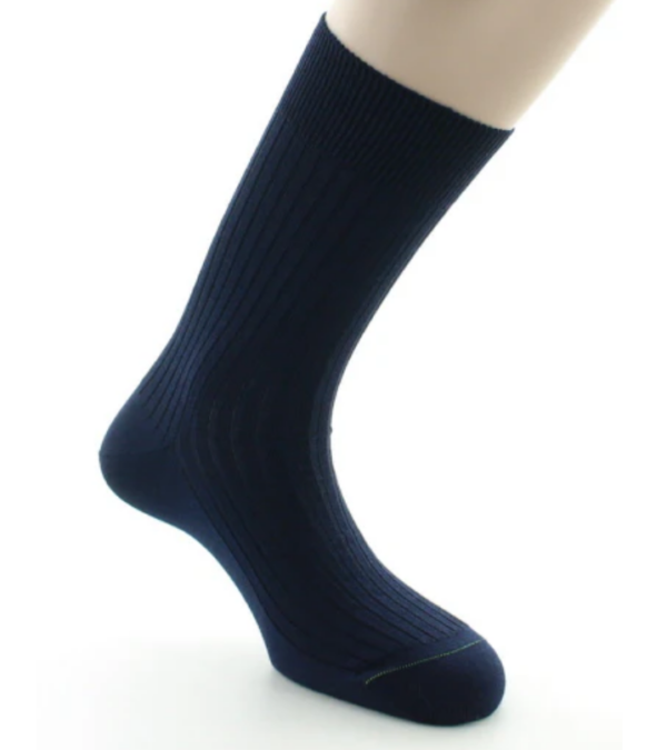 PERRIN – Chaussettes homme à côtes – Laine Bio – Marine
