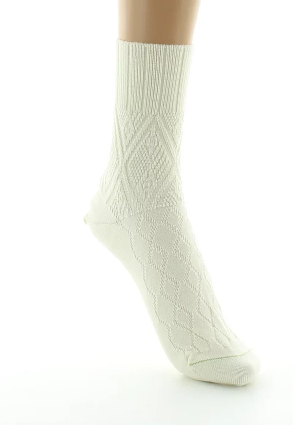perrin-chausettesfemme à maille-fantaisie-laine-bio-ecru