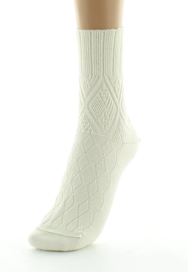 PERRIN - Chaussettes femme à maille fantaisie - Laine Bio - Ecru – Image 3