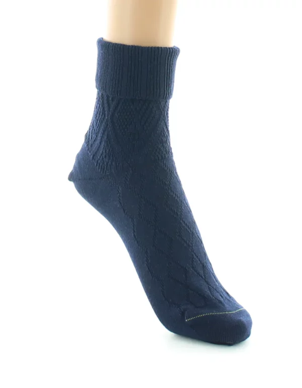 PERRIN - Chaussettes femme à maille fantaisie - Laine Bio - Marine – Image 4