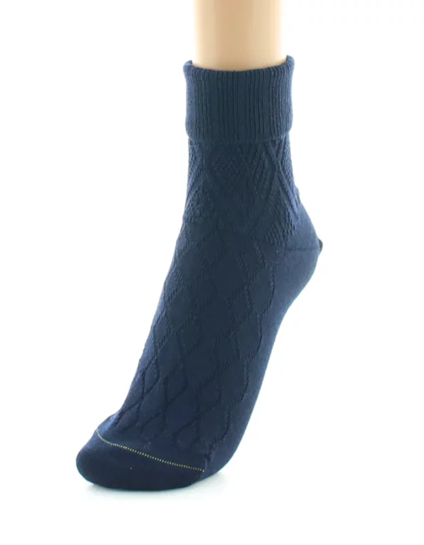 PERRIN - Chaussettes femme à maille fantaisie - Laine Bio - Marine – Image 3