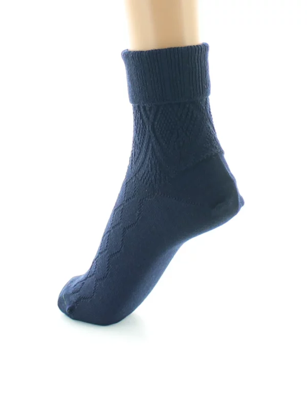 PERRIN - Chaussettes femme à maille fantaisie - Laine Bio - Marine – Image 2