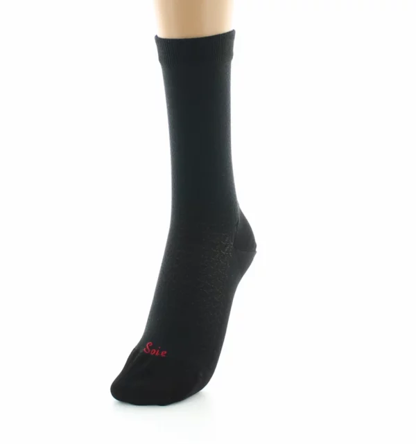 PERRIN - Chaussettes femme en maille ajourée - Soie - Noir – Image 3