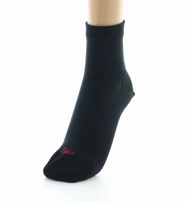 PERRIN – Socquettes Femme en Soie Naturelle – Noir – Image 2