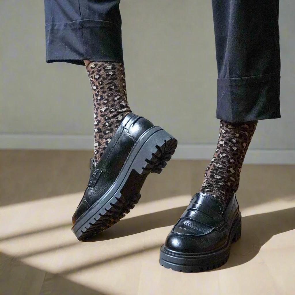 KLUE - Chaussettes à paillettes - Léopard Marron – Image 2