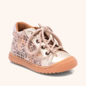 Chaussure bébé fille Bisgaard Thor Z en cuir rose fleuri vue de face